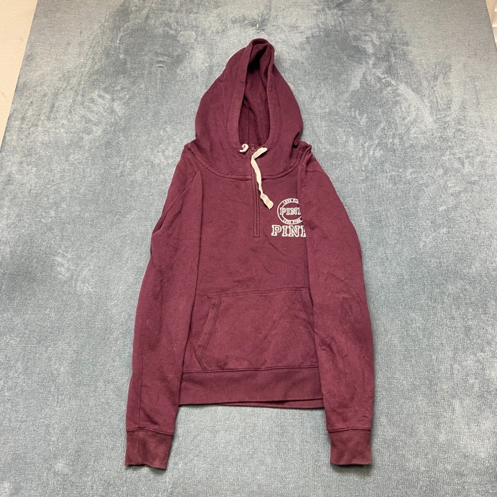 Pink Victoria's Secret Hoodie Womens Small Burgundy Fleece Lined 1/4 Zip Winter